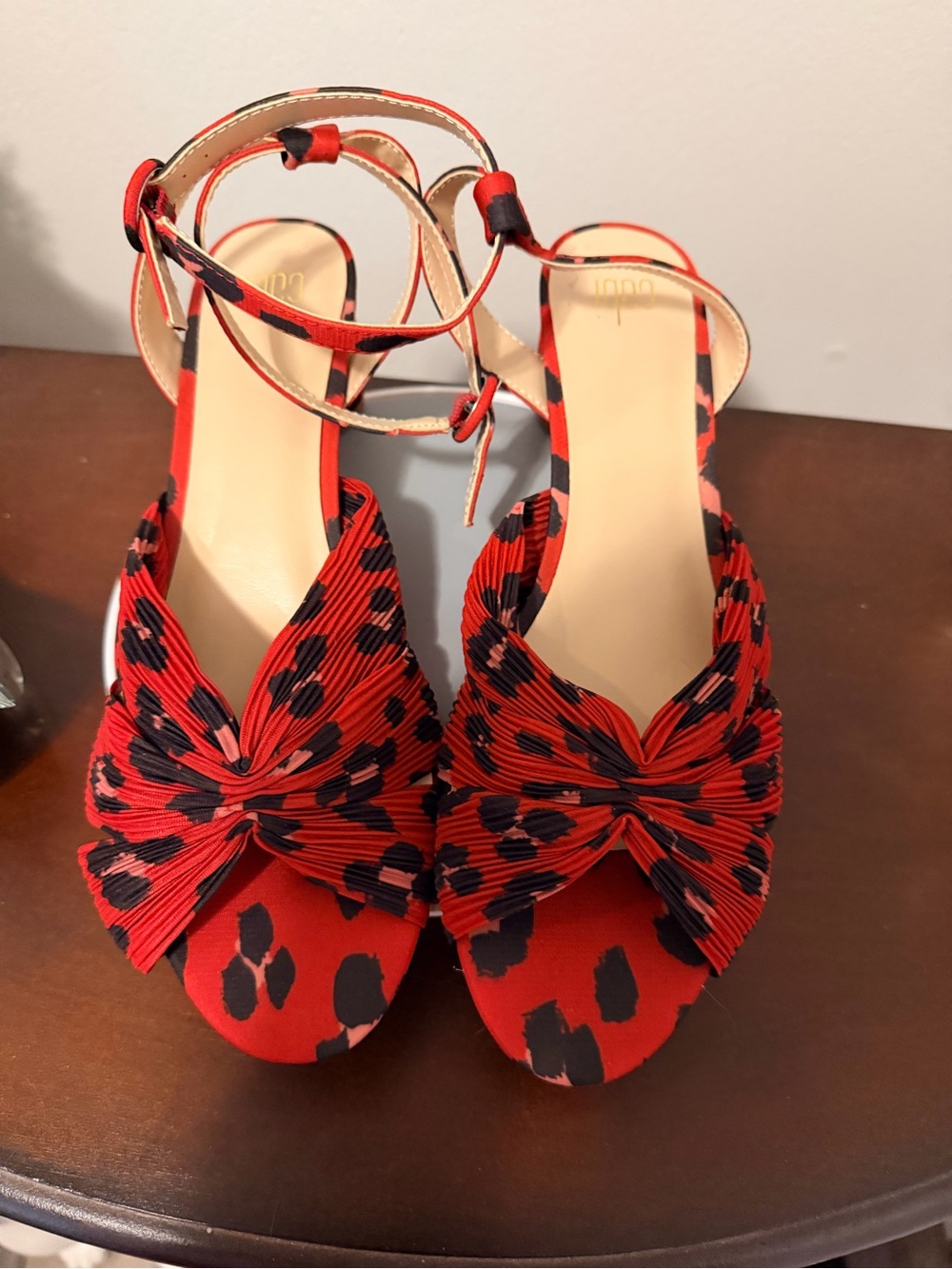 CAbi Red and Black Leopard Knot Front Sandals